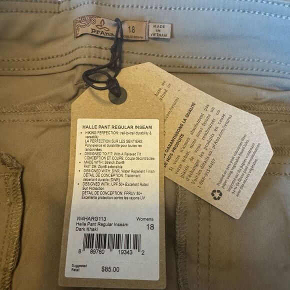 NWT PrANa Halle Straight Cut Hiking Pants sz18 Regular - Dark Khaki - Picture 5 of 7
